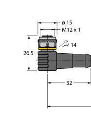 CONNECTOR+KABEL 4P M12/F 90° L=5M PUR